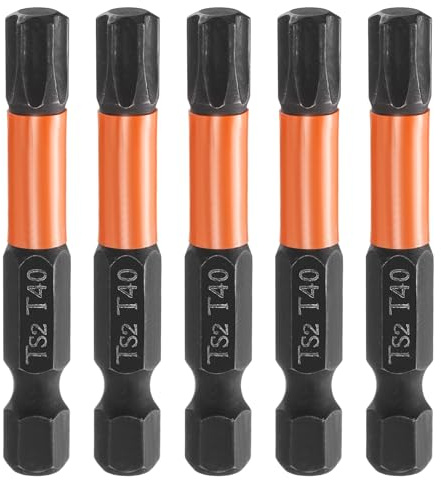 sourcing map 5pcs T40 Torx Testa Cacciavite Bit 2 (50mm) Lungo 1/4 Hex Shank Magnetico Tamper Proof 6 Point Star Screw Driver Drill Bit Nero Fosfato S2 Acciaio Utensili Elettrici Industriali