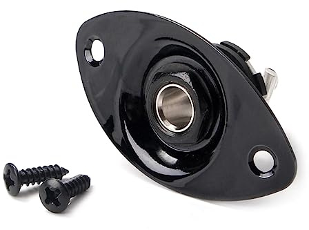 Ovale Klinkenbuchse Gt05 Schwarz für E-gitarre und Bass | Kupferkontakt, Eisen und Beschichtungsausführung, 2 Befestigungsschrauben, Glänzende Oberfläche Zufällige Farbe