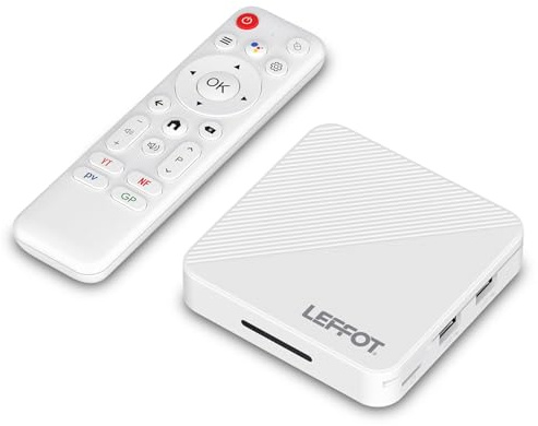 LEFFOT H313 Android 14.0 TV Box 2025, 2GB RAM 16GB ROM, 4K UHD TV-Box Android para TV Streaming, TVbox Android TV con Control de Voz, 2.4G y 5G WiFi 6, BT 5.4, USB 3.0, HDR10, RK3518 Quad-Core A53