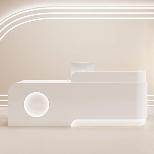 Weiße Empfangstheke für Kliniken & Geschäfte, kleine abschließbare Schubladenaufbewahrung, 150 x 60 cm, stilvolles Design für Büros & Bars, platzsparende Vitrinenmöbel