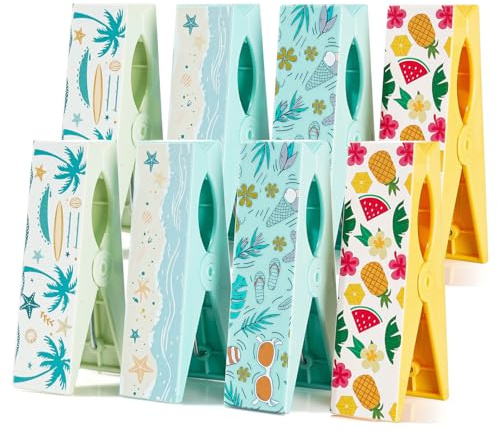 VINATO 8 Stück Strandtuch Clips, Extragroße Handtuchklammern für Strandliegen und Badehandtuch, Starke Feder gegen Wind – Für Camping, Picknick, Haushalt, Büro (Bunt)