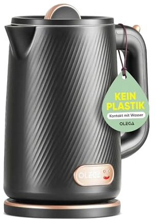 OLEGA Bollitore elettrico a riscaldamento rapido, 1800 W, senza BPA, in acciaio inox 304, con spegnimento automatico e protezione da essiccazione, 1,8 l