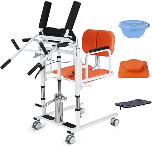 Hydraulisk Patient Lyft Överföringsstol För Hem, Funktionshindrade Hjälpmedel Sjuksköterskapsstol, 180 ° Delad Säte, Höjd 41-65cm, 4 Låsbara Hjul, Avtagbar Kudde Och Bäddpanna, 440lbs (200kg) Last