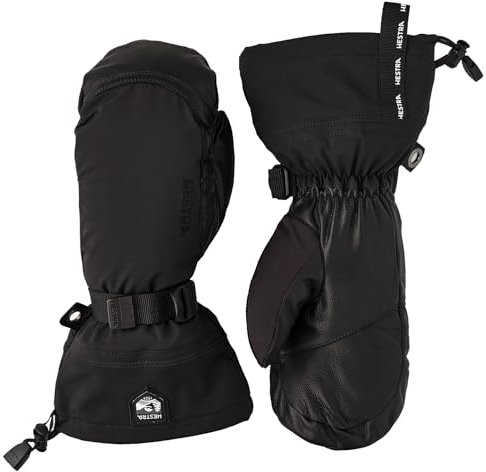 Hestra Winter-Skihandschuhe: Herren und Damen, Armee-Leder, Extremes kaltes Wetter, Fäustlinge, Schwarz/Schwarz, 11