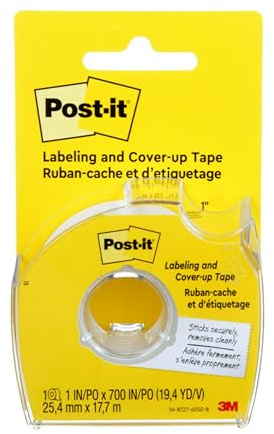 Post-it Labeling and Cover-Up Tape, 1-Inch x 700-Inch Roll – Non-Refillable – Virtually Invisible on Copies – Ideal for Labeling and Corrections