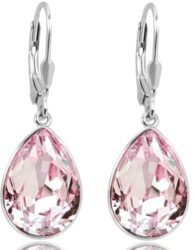 Ohrringe Silber Rosa Marken Kristallen Tropfen 925 Sterling Silber Silberohrhänger NOBEL SCHMUCK