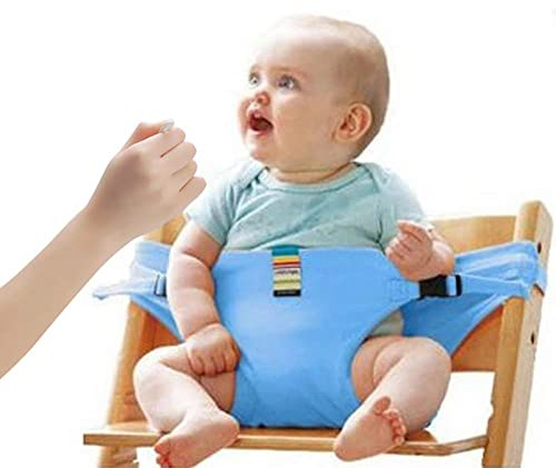Lychee Silla de Comedor para Bebé Asientos de Seguridad con Correas, Correa de Asiento Elevador de Alimentación Portátil para Viajes/Casa/Restaurantes/Compras (Azul)