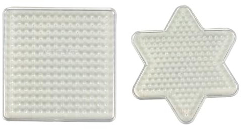 2 transparente Platten 8 cm für Bügelperlen (eckig, stern) + 2 Blatt Backpapier 16x19,5 cm