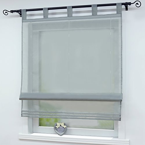 Joyswahl Raffrollo Voile Raffgardinen mit Schlaufen Sophia Schlaufenrollo BxH 140x140cm Grau 1er Pack