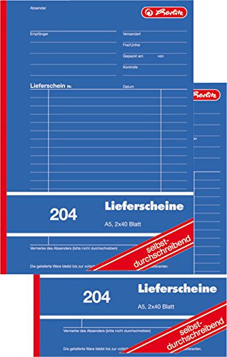 Herlitz 1932839 Lieferschein-Buch A5 204 2x40 Blatt, selbstdurchschreibend (2 Stück)