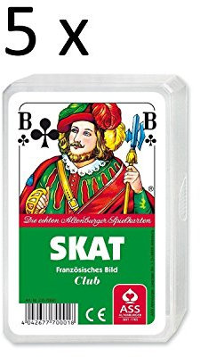 Ass Altenburger Spielkarten Skat Französisches Bild, Blatt im Plastiketui, 5er Pack