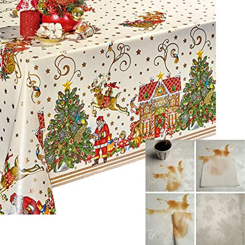Decoser Heavy Duty Flannel Backed Vinyl Tablecloth with Flannel Backing Easy to Wipe-Clean Oilcloth Waterproof Plastic Rectangle 55x71 inch Table Cover for Christmas