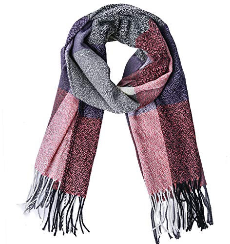 Chalier Fashion Écharpe Foulard Châle pour Femme Automne Hiver Chaude Douce Motif à Carreaux Surdimensionné avec Décoration Frange Simple Classique (200 * 60CM),Multicolore (Rose foncé),Taille unique