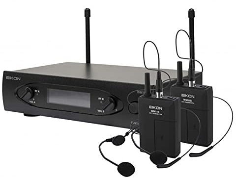 PROEL EIKON WM101DHV2 - Doppio Radiomicrofono UHF Archetto a due canali con uscite indipendenti XLR e schermo retro illuminato (I Microfoni Funzionano contemporaneamente), Nero