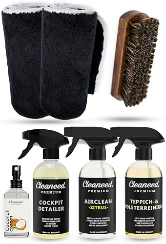 Cleaneed Premium Auto Interieur-Set [7 TEILE] – Ideales Innenraum Autopflege Set – Alles für die Reinigung und Pflege deines Cockpits - Cockpitpflege, Innenraumreiniger, Cockpit Reiniger