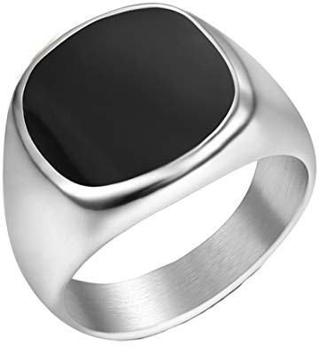 HIJONES Herren Mode Klassisch Signet Einfach Hochzeit Ring aus Edelstahl Silber Größe 72