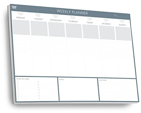 Clear Mind Concepts® Sous-main semainier 52 feuilles détachables non daté Liste de choses à faire, calendrier de bureau pour la productivité Grand format A3