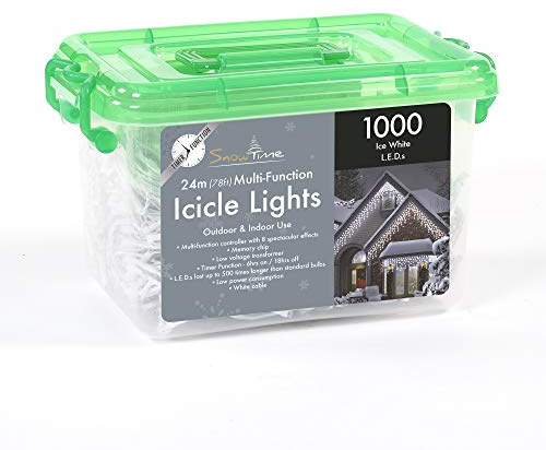 Snowtime 1000 Ice White LED Icicle Lights Multi-Function With Timer