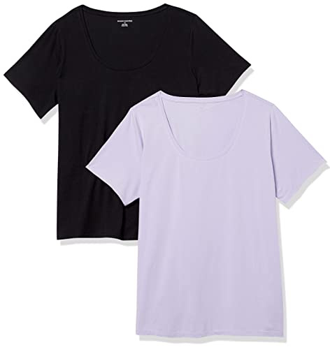 Amazon Essentials dam klassisk passform kortärmad rund hals t-shirt (finns i plusstorlek), 2-pack, svart/lavendel, XX-Large