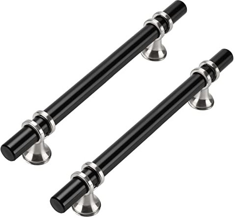 goldenwarm 10 Stück Möbelgriffe Schwarz Küchengriffe Edelstahl Sliver&Schwarz Küche Schrankgriffe 128mm lochabstand Türgriffe Sliver