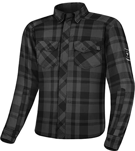SHIMA RENEGADE MEN 2 Camisa Moto Hombre - Chaqueta Moto de Algodóncon con FiberQL - Aramida y capa de refrigeración, protectores CE, cremallera y cierre a presión (Negro, XXL)