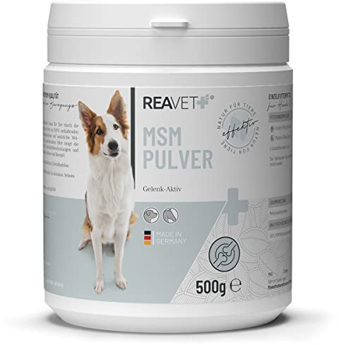 ReaVET MSM Pulver 500 g – MSM häst & hund I ledpulver för senor, band & brosk, metylsulfonylmetanpulver, främjar rörelseglädje