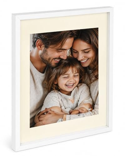 3D Objektrahmen Bilderrahmen mit Passepartout & gehärtetem Glas Holz MDF Rahmen Foto Poster: Farbe: Weiß | Format: 50x70