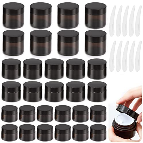 Keadic 40 Pieces 3 Sizes Glass Jars with Lids Assortment Set, Mini Round Amber Canning Sample Jars with Lids and Spoon, Tiny Makeup Containers Empty Cosmetic Containers for Lotions Powders Liquid