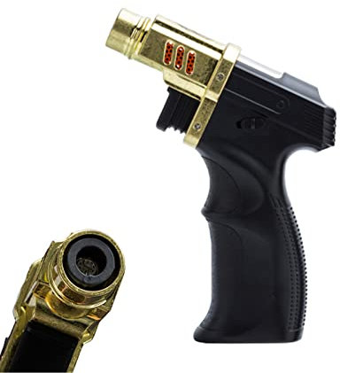 Briquet à Gaz Rechargeable Métal Coupe-Vent Barbecue Cuisine Cuisson Jet Torche Turbine Réglable Butane Flamme Allumage Serrure avec Boîte-Cadeau,Gold