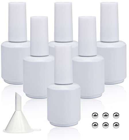 Agidea Empty Gel Nail Polish Bottles, Empty Nail Polish Bottles 15ML, Opaque Round Glass Refillable Fingernail Polish Bottles UV Safe with Mixing Balls & Funnels, Pack of 6 (Matte White)