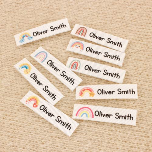 Nähetiketten, personalisierbar, Bügeletiketten, Logo oder Text, personalisierte Marke, Kleidungsetiketten, handgefertigte Artikel, individuelles Design, Stoffanhänger, für Schulen, Kindergärten