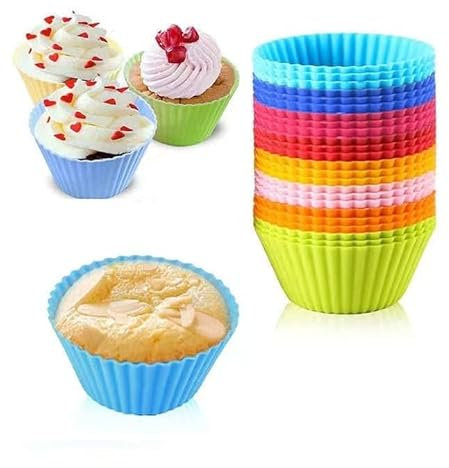 EATO Silicone Muffin Cupcake Cases, Reuseable Cake Moulds,Nonstick Baking Cups for Yorkshire Pudding Tray, Deep Cupcake Tin, Bun Pan, Air Fryer Liners Bakeware,24 Pack