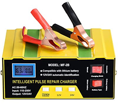 HUIOP Chargeurs de Batterie,Chargeurs de Batterie de Voiture 12V/24V Dispositif de Charge de réparation d'impulsions intelligentes Maintenance de la Batterie Automobile pour Voiture, Camion, Moto