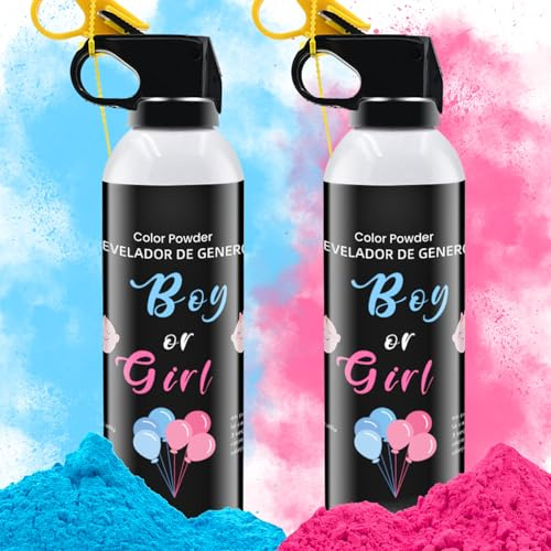Gender Reveal Fire Extinguisher 2 Pack - Blue or Pink Smoke for Boy or Girl Baby Shower - Biodegradable Decorations and Ideas
