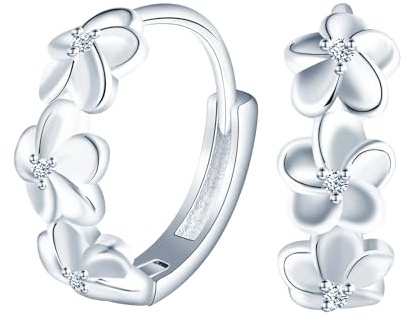 MICMIF Créoles Boucles D'oreilles Petite Fleurs en Argent Sterling 925 pour les Femmes Enfants Filles, Boucles d'oreilles Fleur Argent Créoles Hypoallergénique