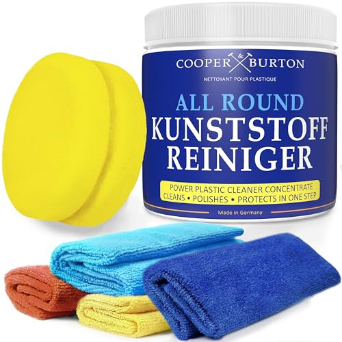 Kraftvoller Kunststoff Intensiv Reiniger Konzentrat 0,5 kg | Reinigungsmittel für strahlende Sauberkeit | Entfernt mühelos Schmutz & Flecken von COOPER & BURTON (REINIG. + 4 Tücher + Schwamm)