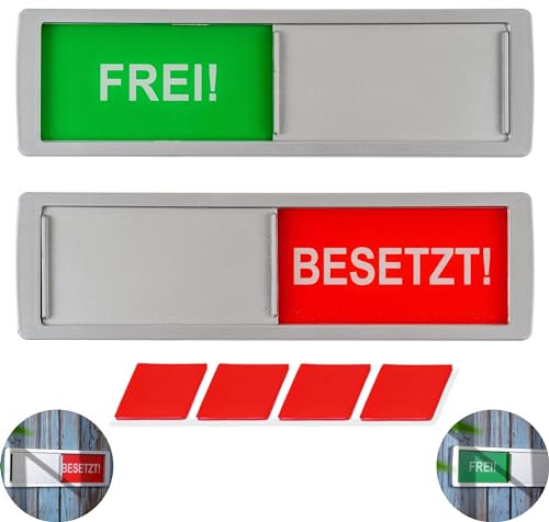 Schiebeschild mit FREI! - BESETZT!, 1 Stück, 175 x 50 x 7,5 mm, Schild mit magnetischer Rückseite oder zum Kleben, Frei Besetztschild für Innen- und Außenbereich, Türschild Wartezimmer, Raumstatus