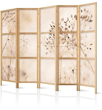 murando - Paravent Innen Raumteiler Holz Pflanzen 225x172 cm 5-teilig Japanische Trennwand Raumtrenner Room Divider Mobiler Sichtschutz Spanische Wand Abtrennung Trockenblumen b-C-1015-bh-c
