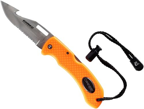 ‎Cressi Chaku Knife Orange - Coltello Subacqueo con Doppia Lama Inox Seghettata e Liscia, Ideale per Apnea e Immersioni, Arancio/Lama Inox, Taglia Unica, Adulto Unisex
