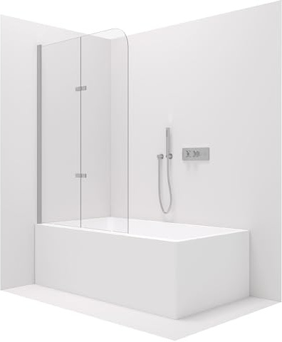 Stilform Soho Badewannenaufsatz, Duschwand für Badewanne: 2-teiliges Klarglas-Design, 120x140, ESG-Sicherheitsglas, Faltbare Duschabtrennung, Profilfarbe Chrom oder Matt-Schwarz (Chrom)