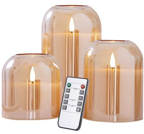 volnyus Gold Glass Flameless Candles with Remote Battery Operated Flickering LED Pillar Candles Real Wax 3D Wick Φ 4 H 4 5 6