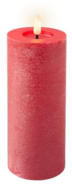 Lumineo Batteriebetriebene rote 19,1 cm Wachskerze, realistische warmweiße Flamme, 6-Stunden-Timer, 2 AAA-Batterien (nicht im Lieferumfang enthalten)