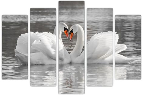 AREDE 5er Set Wandkunst Gemälde Bild Poster Romantische Schwäne | 120 x 80 cm | Wandbilder Wanddekoration Home Office Wohnzimmer Schlafzimmer Dekoration | Fertig zum Aufhängen