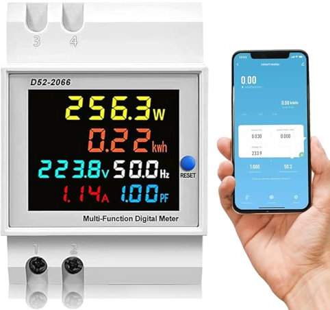Stromzähler Hutschiene 1 Phasig, Wifi Smart Stromzähler AC40-300V 100A 6 in 1 Digitaler Energiezähler LCD Energiezähler KWh Zähler, Geschlossenem Typ CT