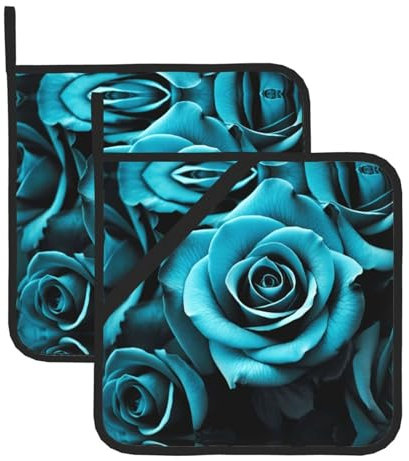 BROLEO Set di 2 presine da 20,3 x 20,3 cm, resistenti al calore e durevoli, accessori da cucina con tessuto impermeabile, colore nero, bianco, verde acqua, grigio, rosa, fiori