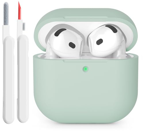 KOKOKA Silikonhülle Kompatibel mit AirPods 4 2024 Hülle Case, Front-LED Sichtbar, Stoßfeste Weiches Silikon Schutzhülle Case für AirPods 4. Generation mit Reinigungsset, Cloud Grey