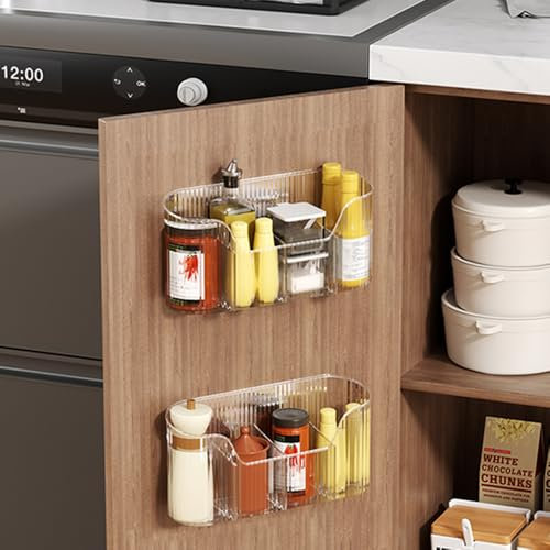 HQahnekme 2 Stück Küchenschranktür Aufbewahrungsbox,Küchenschranktür Organizer, Küchen Storage ohne Bohren,Kunststoff Badezimmer Storage,Schrank Organizer für Küchen/Badezimmer. (2pcs,SmallAcrylic)