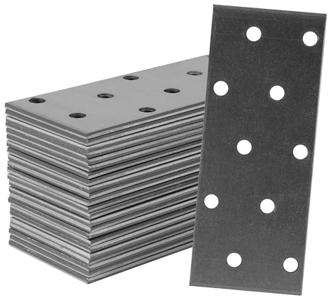 Repa Market Soporte de metal, 10 x 4 cm, paquete de 24, soportes para estante de acero, láminas perforadas para el hogar, placas de montaje de pared planas para vigas de madera (10,2 x 3,8 cm)
