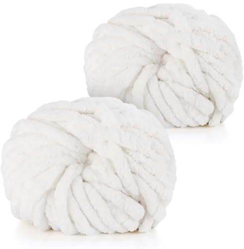 Coopay Laine épaisse à crocheter, 2x240g Laine douce à tricoter à la main, Soft Chunky Laine à tricoter, Laine encombrante à tricoter au bras, xxl Laine pour couvertures, coussins - Blanc