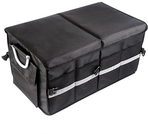 POIBNZ Auto Kofferraum Organizer für VW Touareg 2008-2010 (Low Configuration), Wasserdicht Multifunktionelle Kofferraumtasche Auto Kofferraumbox, Autotasche Auto Verstauen Zubehör,L-Black